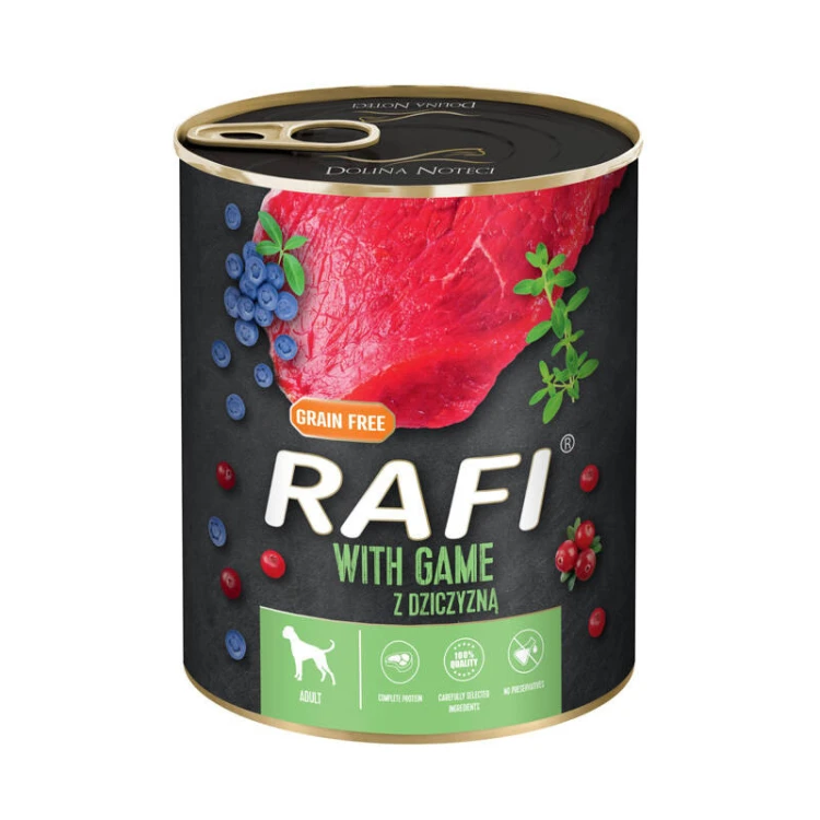 Rafi mokra karma dla psa z dziczyzna,borówką i żurawiną 800g