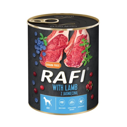 Rafi mokra karma dla psa z jagnięciną, borówką i żurawiną 800g