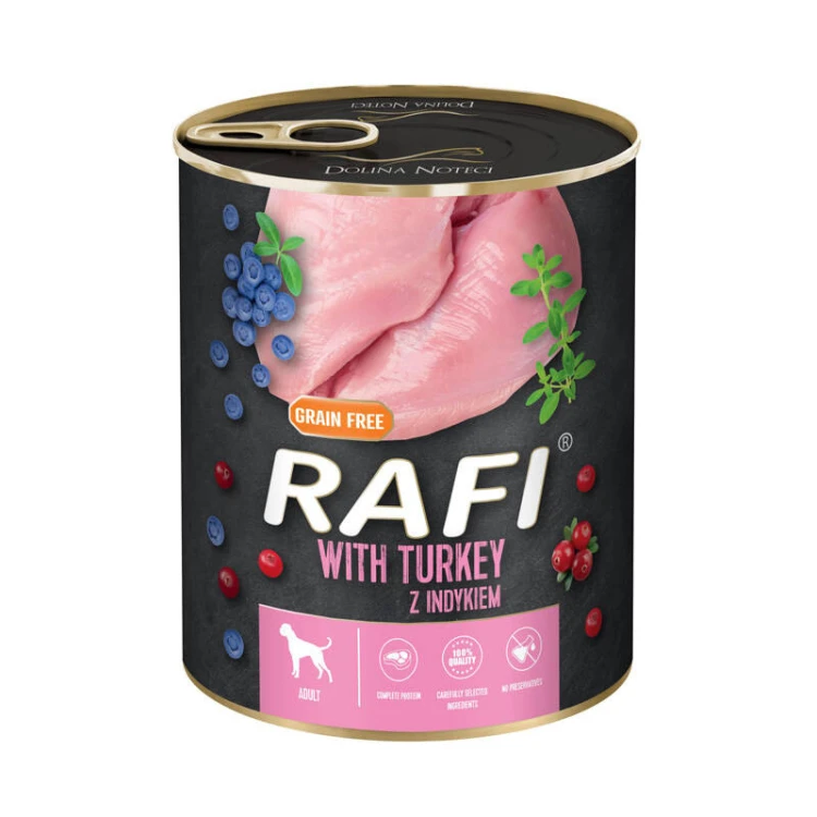 Rafi mokra karma dla psa z indykiem, borówką i żurawiną 800g
