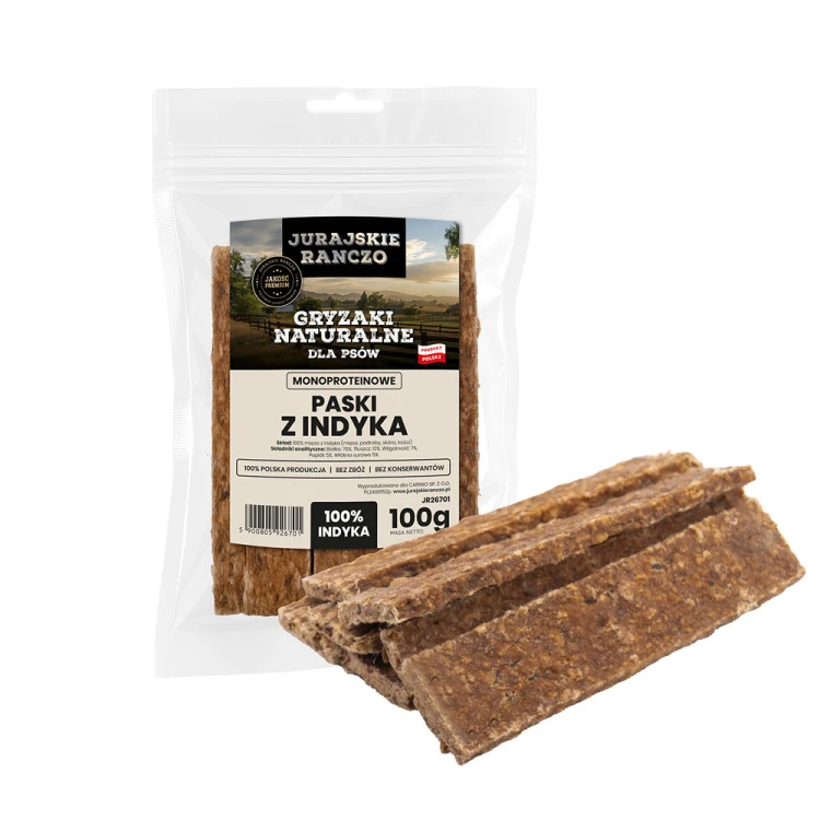 Naturalny gryzak Paski z indyka Jurajskie Ranczo - 100g