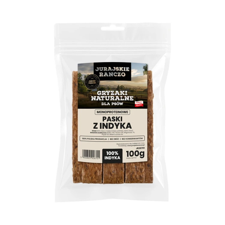 Naturalny gryzak Paski z indyka Jurajskie Ranczo - 100g