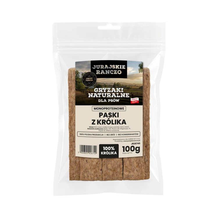 Naturalny gryzak Paski z królika Jurajskie Ranczo - 100g
