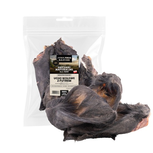 Naturalny gryzak Ucho wołowe z futrem Jurajskie Ranczo - 4 szt