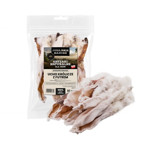 Naturalny gryzak Ucho królicze z futrem Jurajskie Ranczo - 10 szt