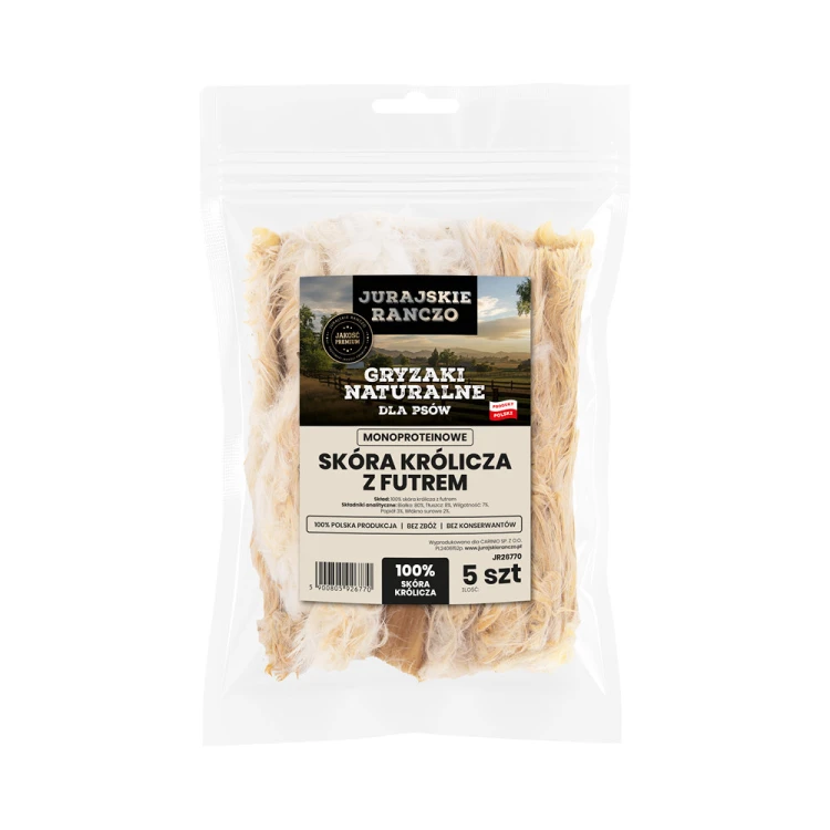 Naturalny gryzak Skóra królicza z futrem Jurajskie Ranczo - 2 szt