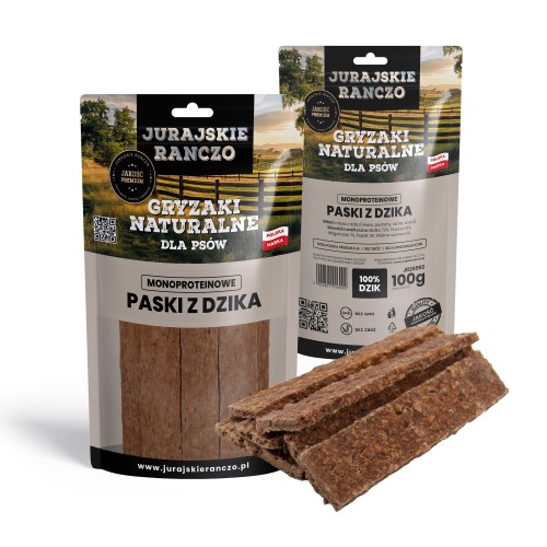 Naturalny gryzak Paski z dzika Jurajskie Ranczo - 100g