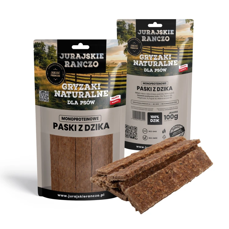 Naturalny gryzak Paski z dzika Jurajskie Ranczo - 100g