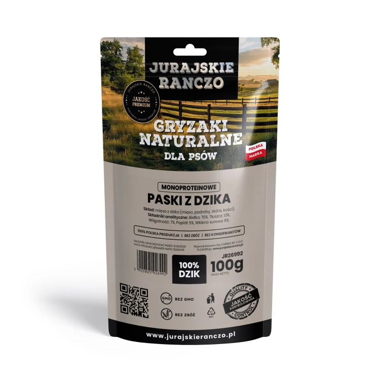 Naturalny gryzak Paski z dzika Jurajskie Ranczo - 100g