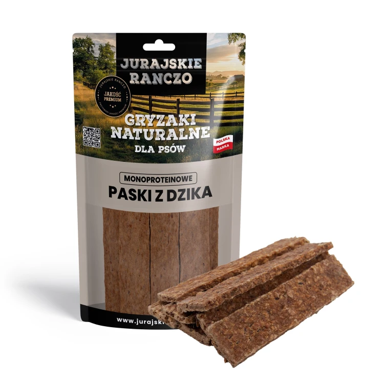 Naturalny gryzak Paski z dzika Jurajskie Ranczo - 100g