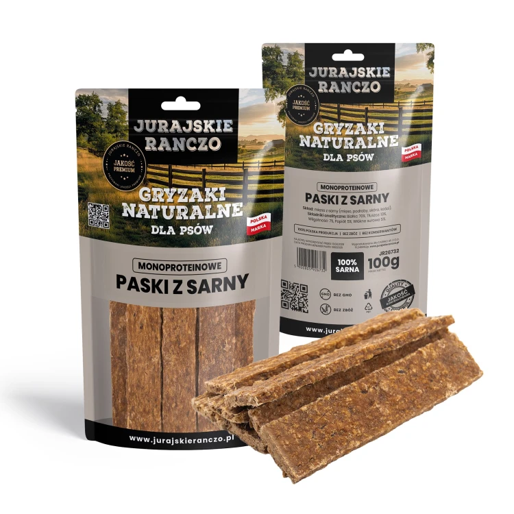 Naturalny gryzak Paski z sarny Jurajskie Ranczo - 100g