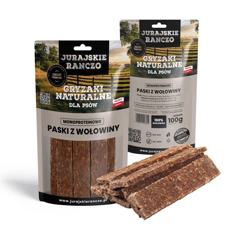 Naturalny gryzak Paski z wołowiny Jurajskie Ranczo - 100g