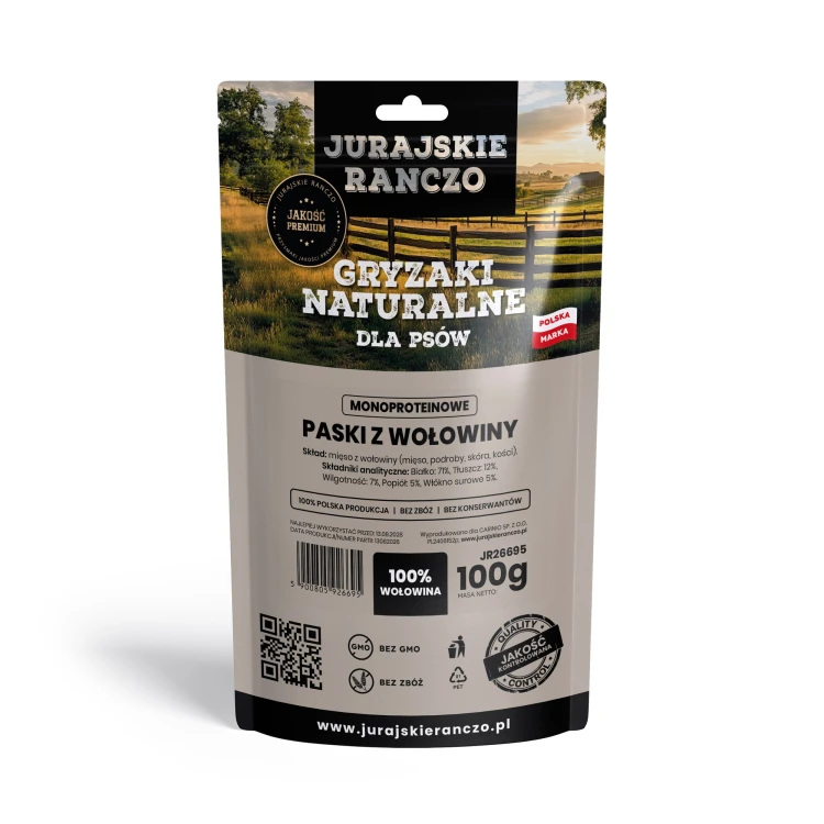 Naturalny gryzak Paski z wołowiny Jurajskie Ranczo - 100g