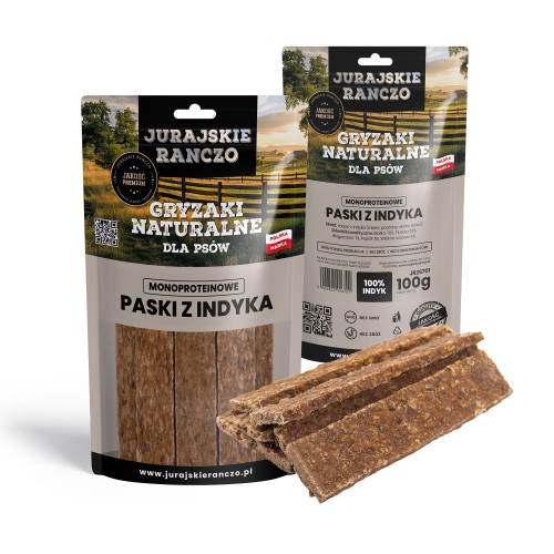 Naturalny gryzak Paski z indyka Jurajskie Ranczo - 100g