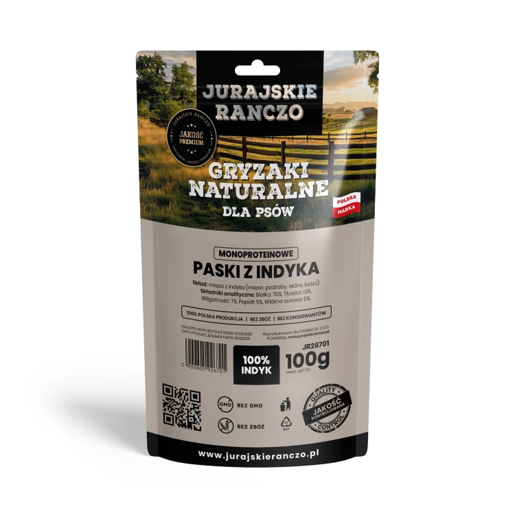 Naturalny gryzak Paski z indyka Jurajskie Ranczo - 100g