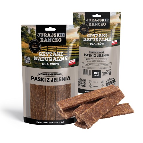 Naturalny gryzak Paski z jelenia Jurajskie Ranczo - 100g