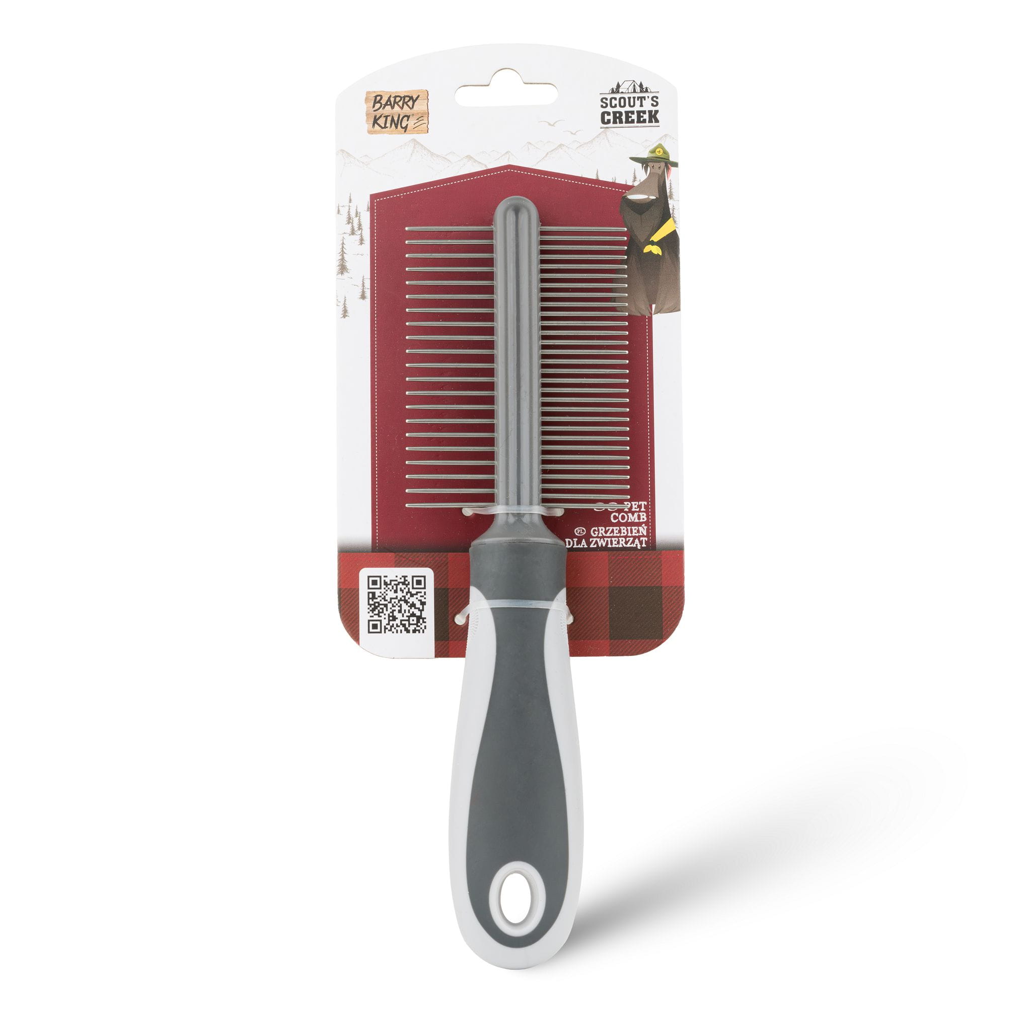 Grzebień dla zwierząt, z rączką, dwustronny, szary, 6,4 x 22 cm