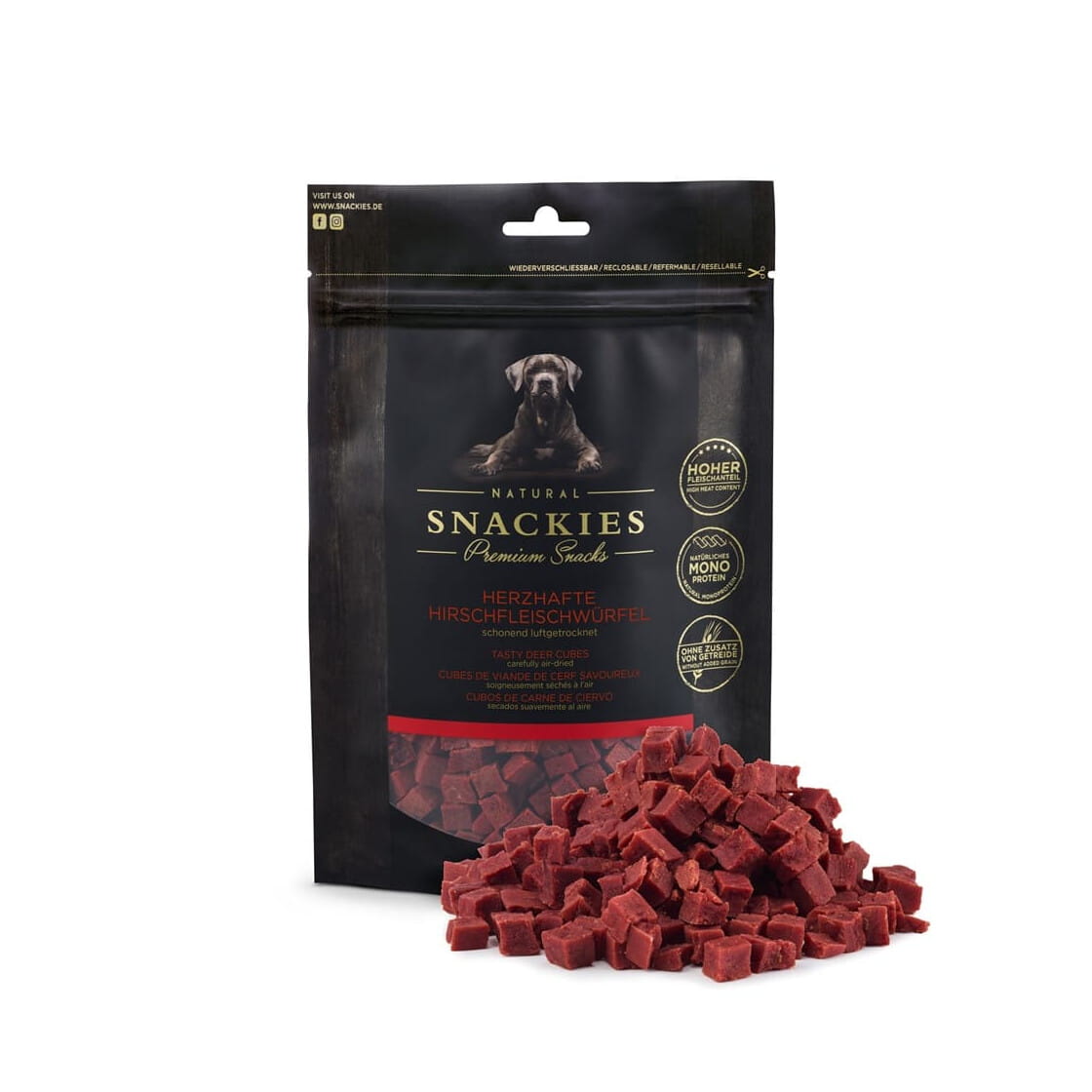 Premium Snacks Przysmak dla psa - Kostki z jelenia 170 g