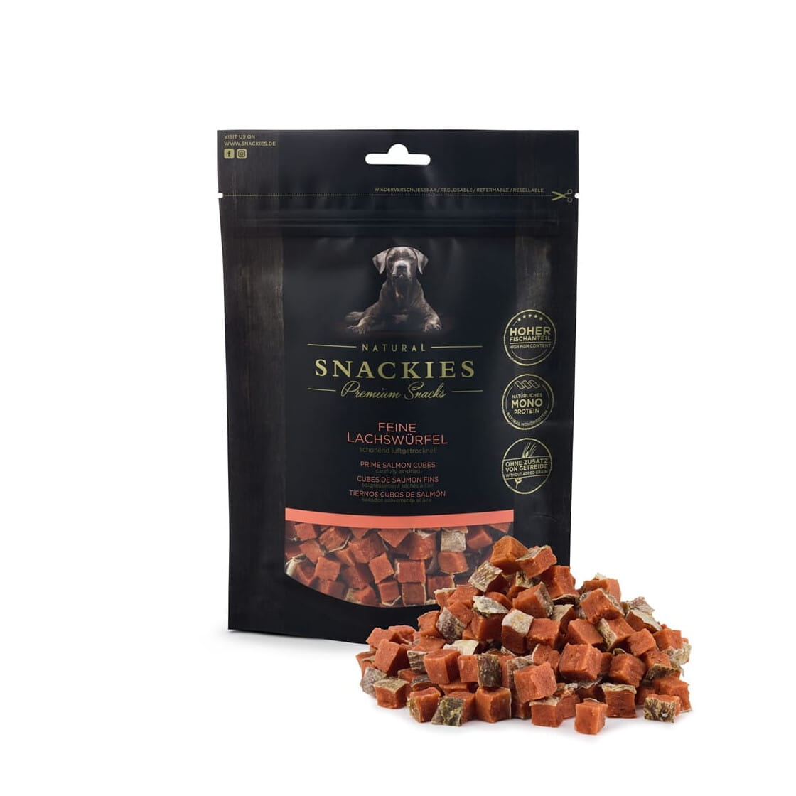 Premium Snacks Przysmak dla psa - Kostki z łososia 170 g