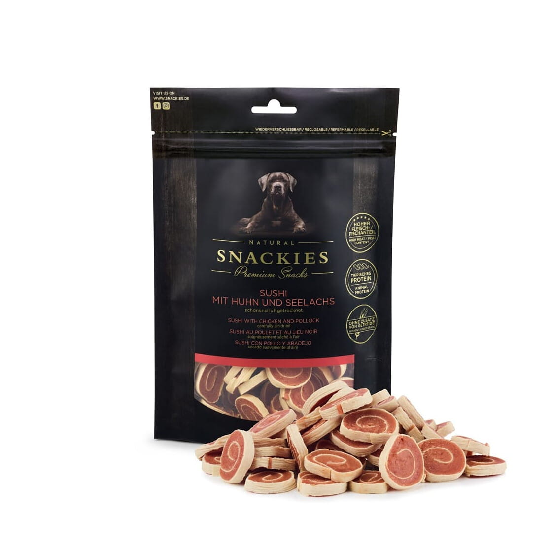 Premium Snacks Przysmak dla psa - Sushi z kurczakiem i mintajem 180 g