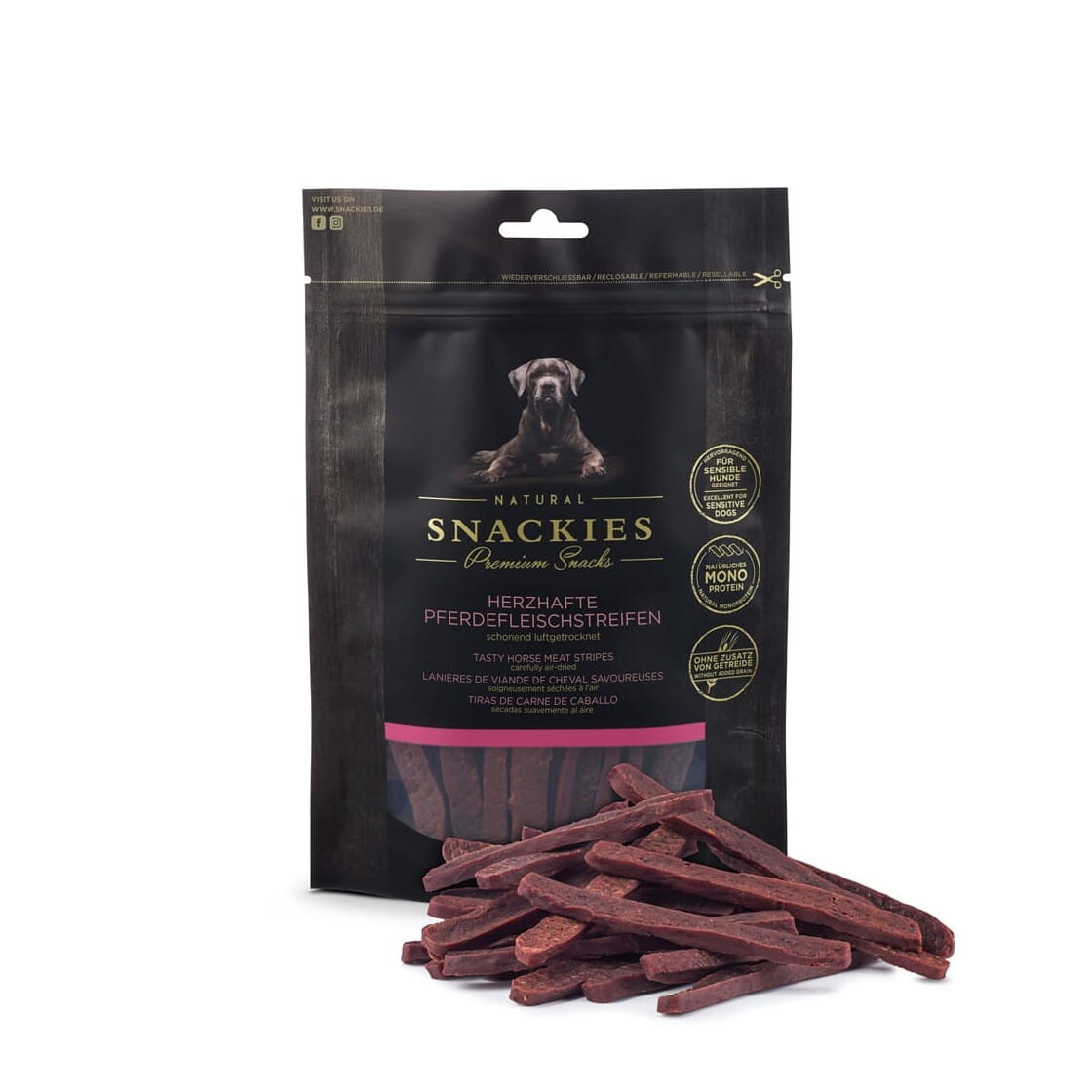 Premium Snacks Przysmak dla psa - Paski z koniny 170 g