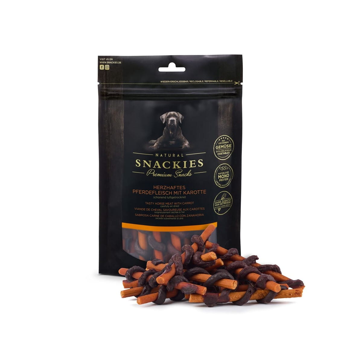 Premium Snacks Przysmak dla psa - Konina z marchewką 170 g