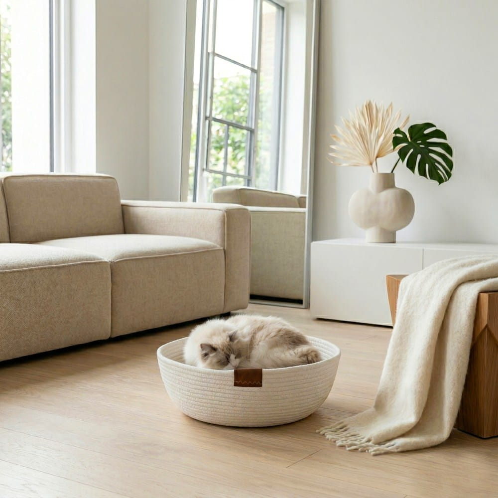 Legowisko plecione Carinio BOWL White L we wnętrzu