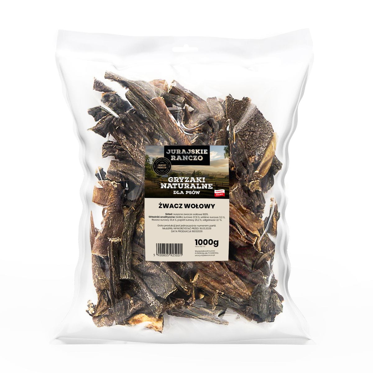 Naturalny gryzak Żwacze wołowe 1kg Jurajskie Ranczo