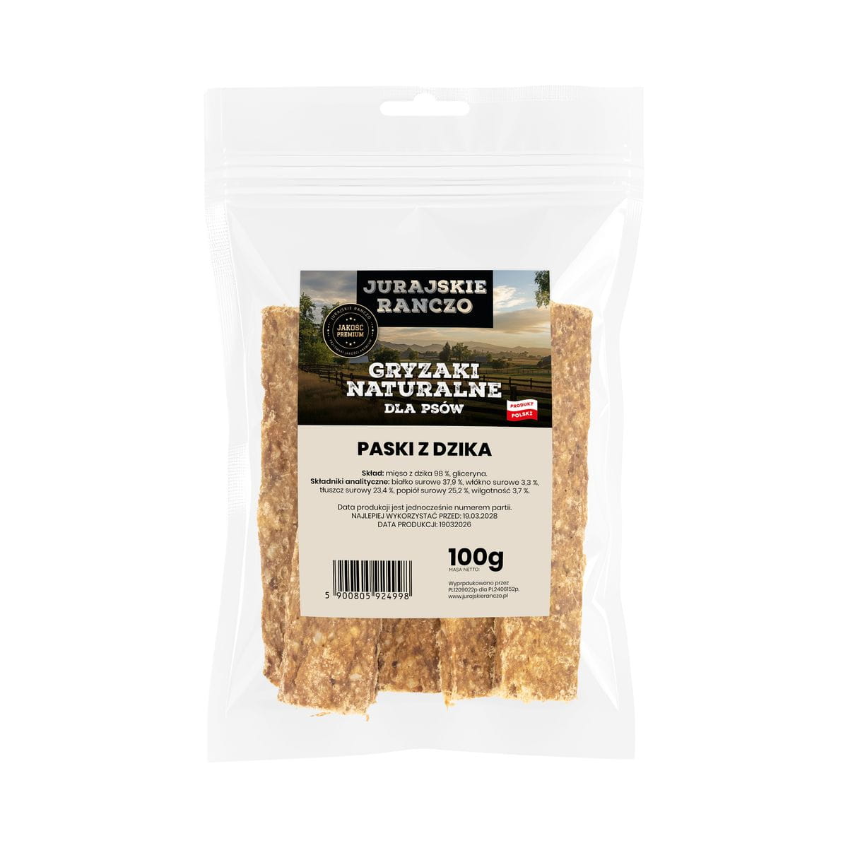 Naturalny gryzak Paski dzika 12cm 100g Jurajskie Ranczo – zdjęcie 1