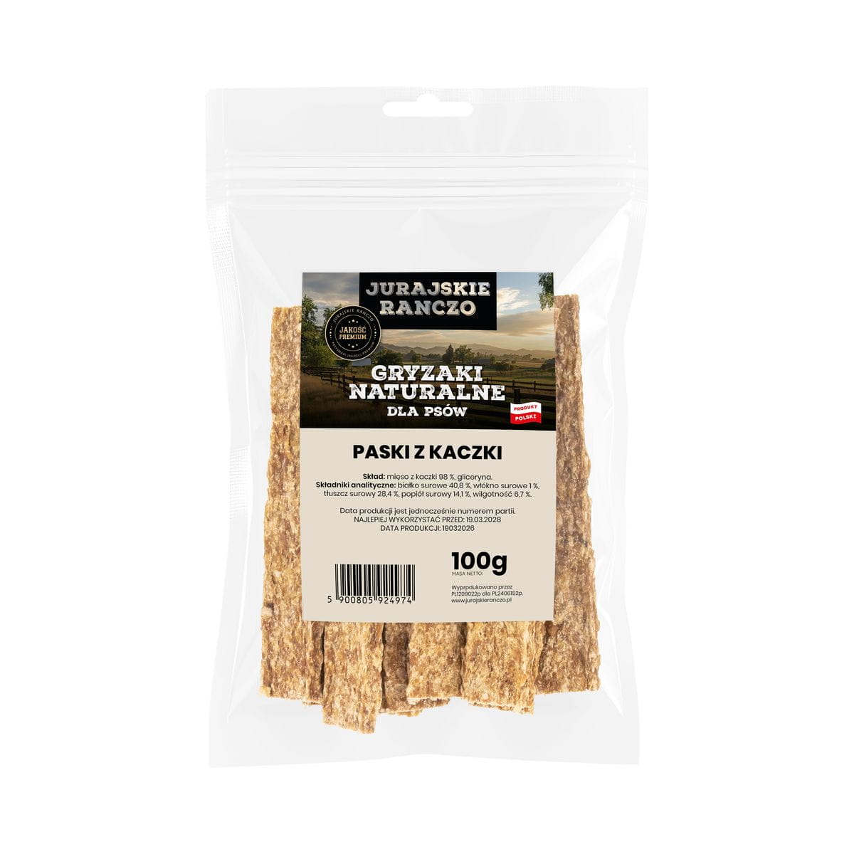 Naturalny gryzak Kacze paski 12cm 100g Jurajskie Ranczo
