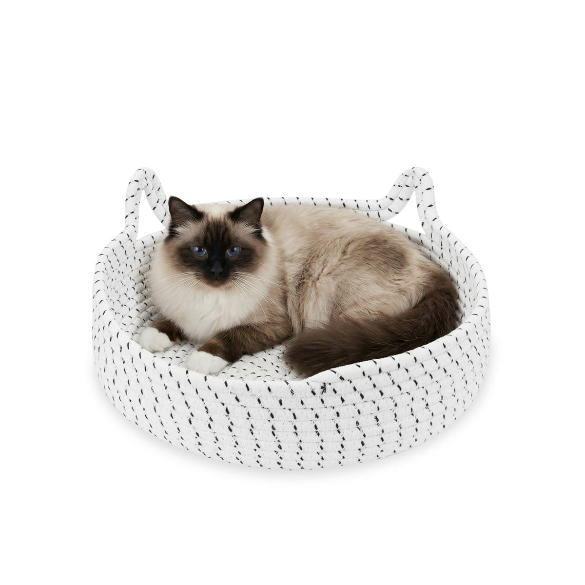 Pupil odpoczywający w plecionym legowisku Carinio MOON EARS White S