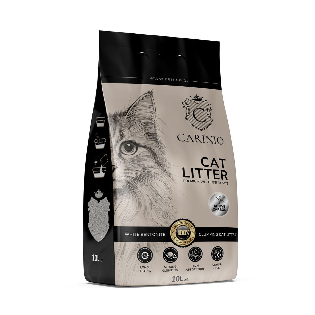 Żwirek bentonitowy Carinio Active Carbon 10l — zdjęcie 2