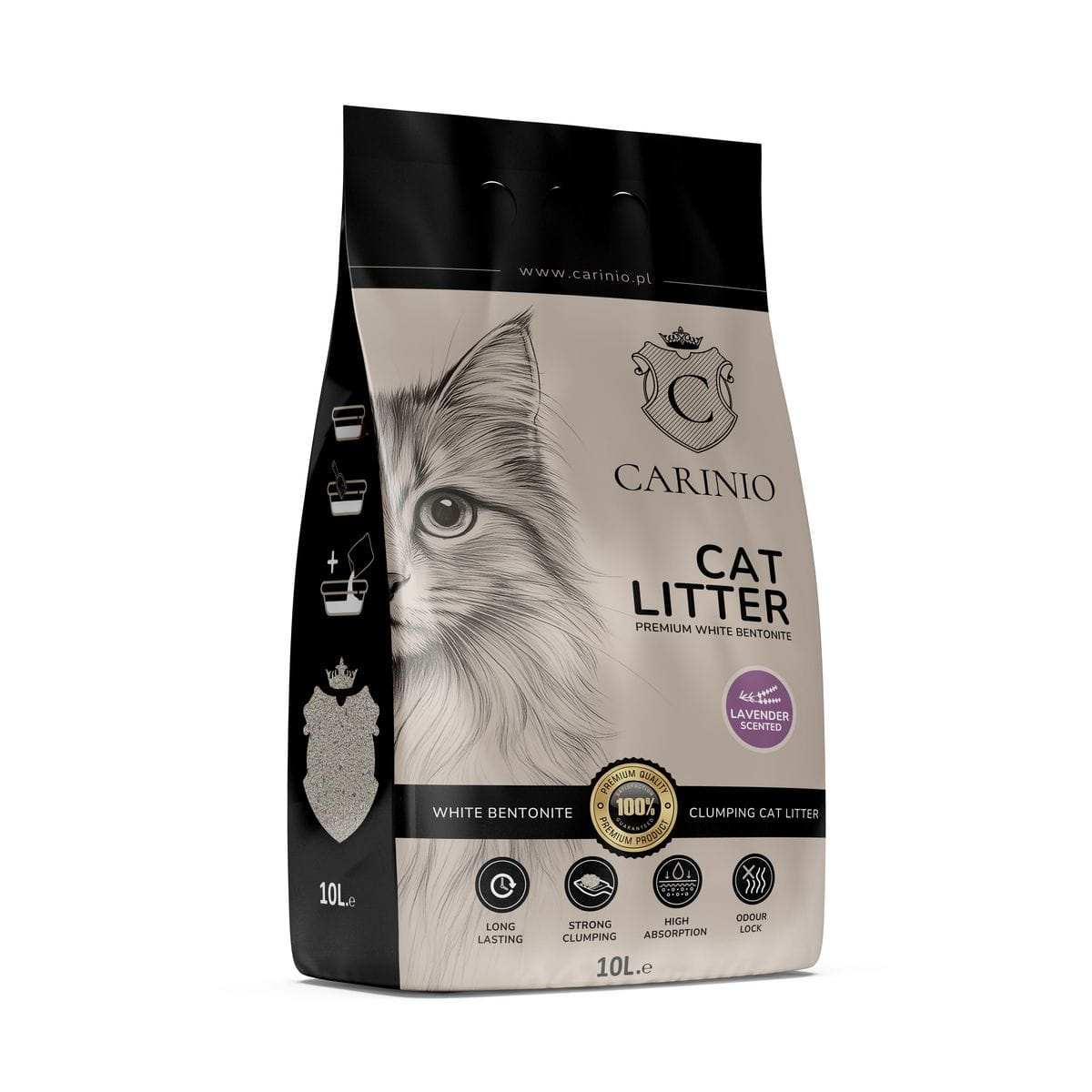 Żwirek bentonitowy Carinio Lavender 10l — zdjęcie 2