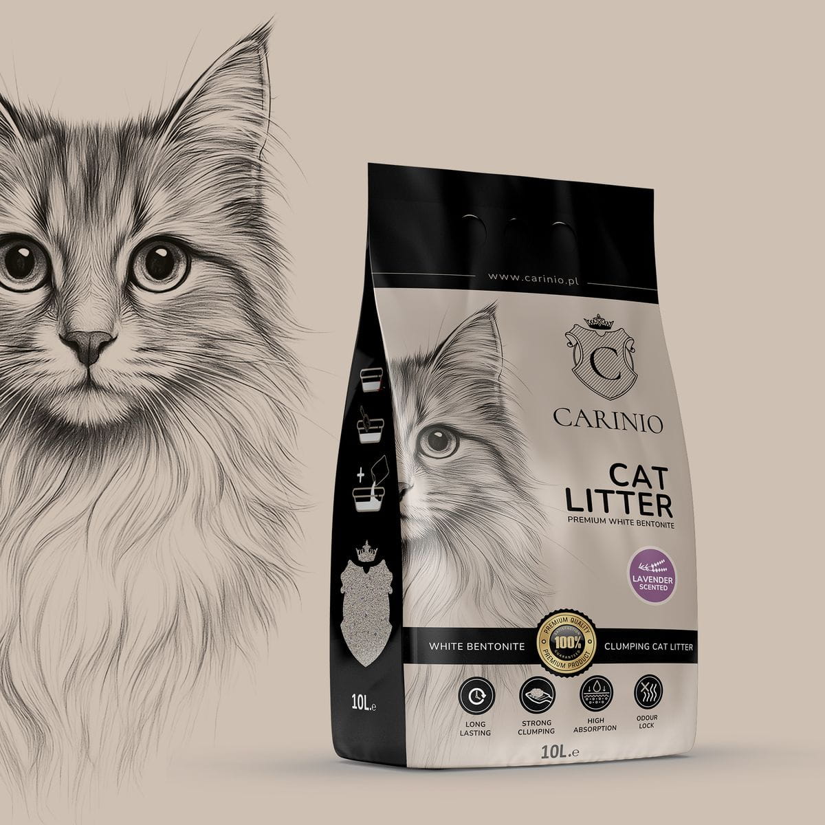 Żwirek bentonitowy Carinio Lavender 10l — zdjęcie 3