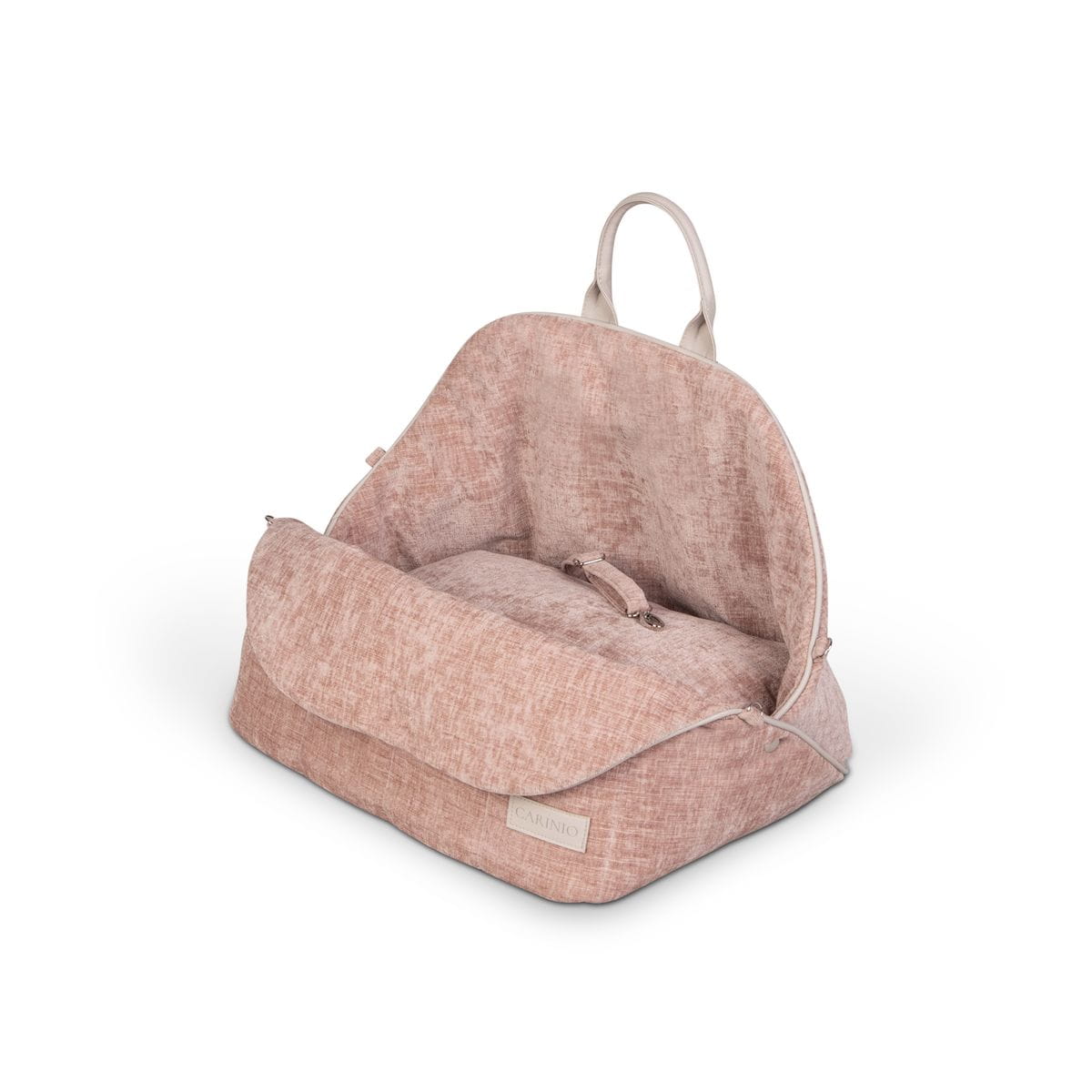 Wnętrze torby Carinio AMIS Blush z widoczną wbudowaną smyczką zabezpieczającą