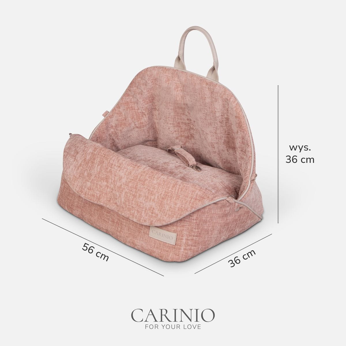 Wymiary torby Carinio AMIS Blush: długość 56 cm, szerokość 36 cm, wysokość 36 cm