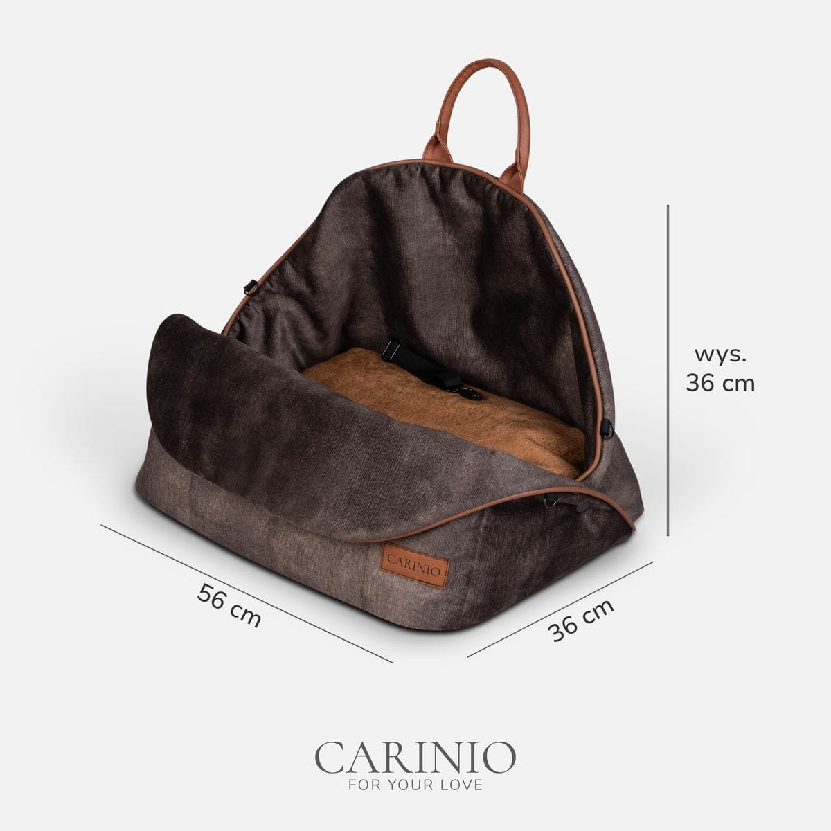 Wymiary torby Carinio AMIS Wood: długość 56 cm, szerokość 36 cm, wysokość 36 cm