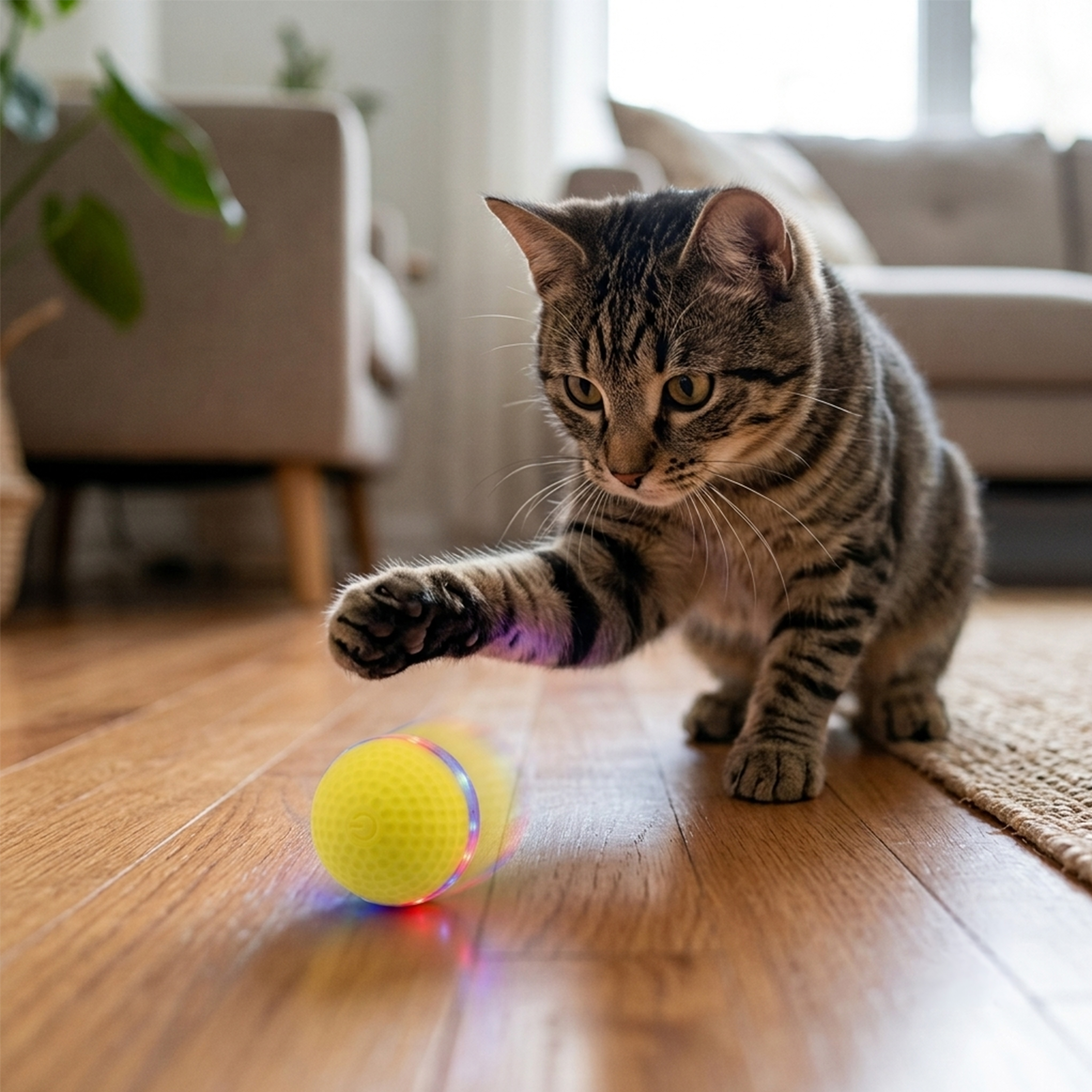 Świecąca ruchoma piłka dla kota MilooPets żółta — zdjęcie 5