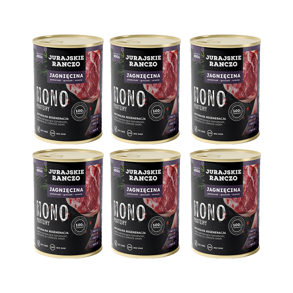 Jurajskie Ranczo Mono Jagnięcina 400 g – zestaw 6 sztuk