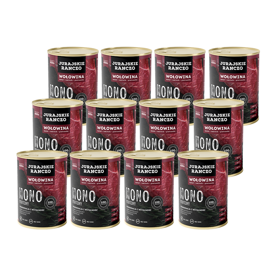 Jurajskie Ranczo Mono Białkowe z wołowiną – zestaw 12 puszek 400 g
