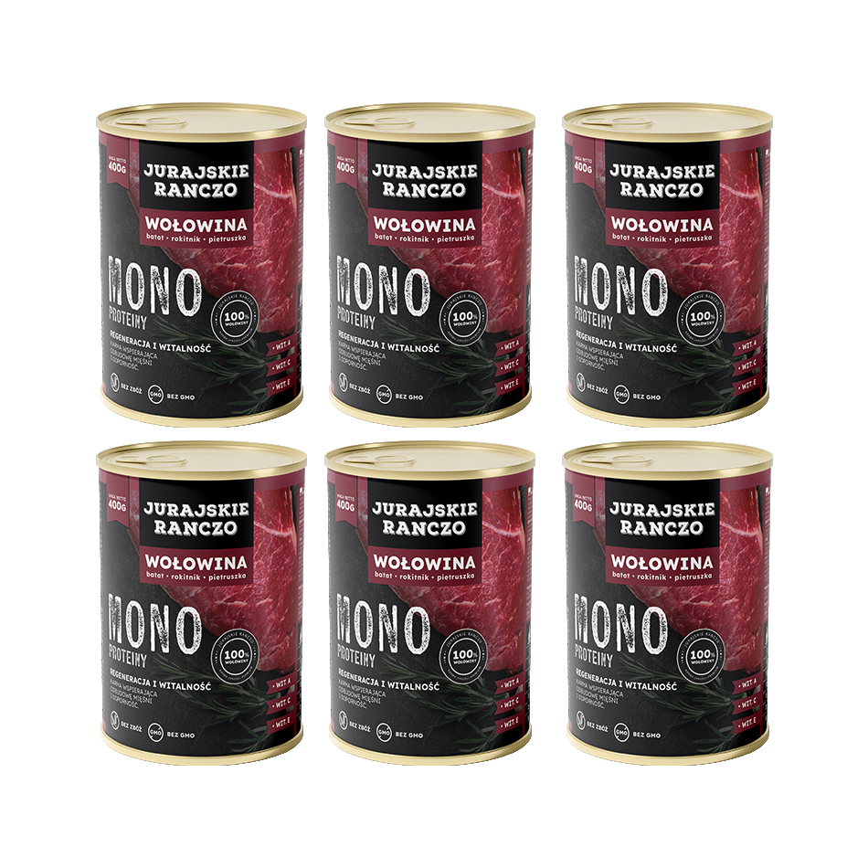 Jurajskie Ranczo Mono Białkowe z wołowiną – zestaw 6 puszek 400 g