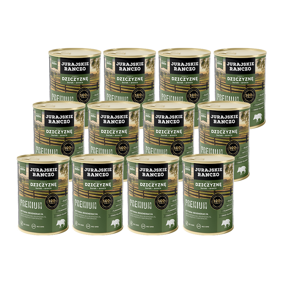 Jurajskie Ranczo Premium z dziczyzną – zestaw 12 puszek 400 g