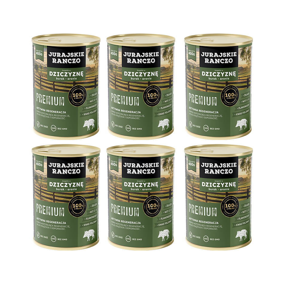 Jurajskie Ranczo Premium z dziczyzną – zestaw 6 puszek 400 g