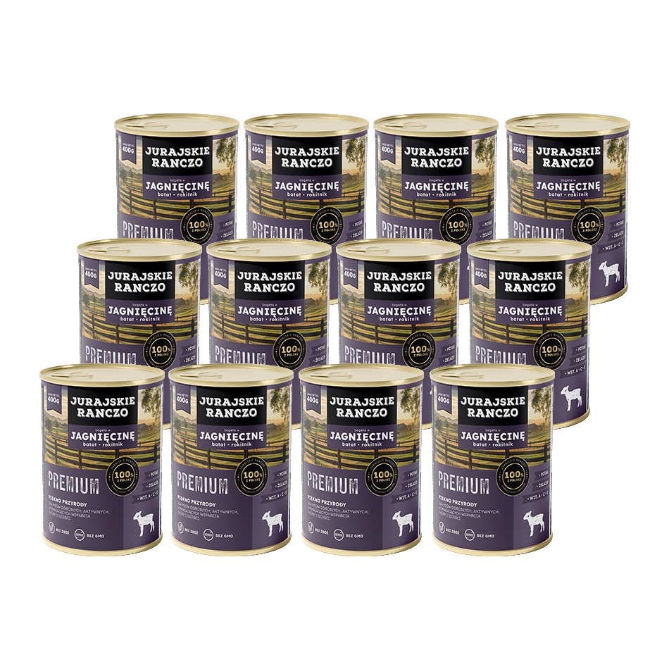 Jurajskie Ranczo Premium z jagnięciną – zestaw 12 puszek 400 g
