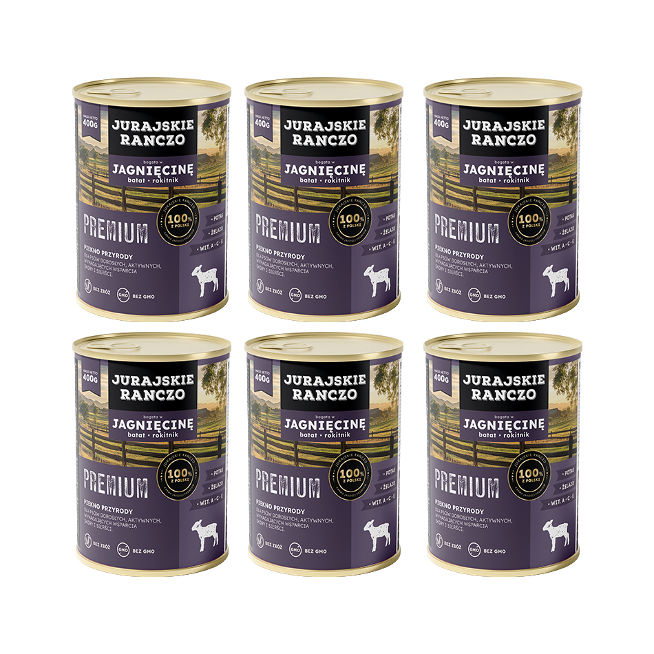 Jurajskie Ranczo Premium z jagnięciną – zestaw 6 puszek 400 g