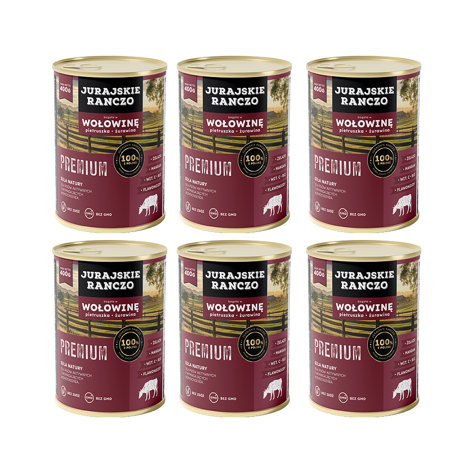 Jurajskie Ranczo Premium z wołowiną – zestaw 6 puszek 400 g