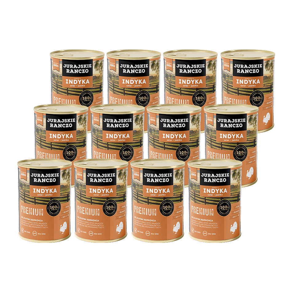 Jurajskie Ranczo Premium z indykiem – zestaw 12 puszek 400 g