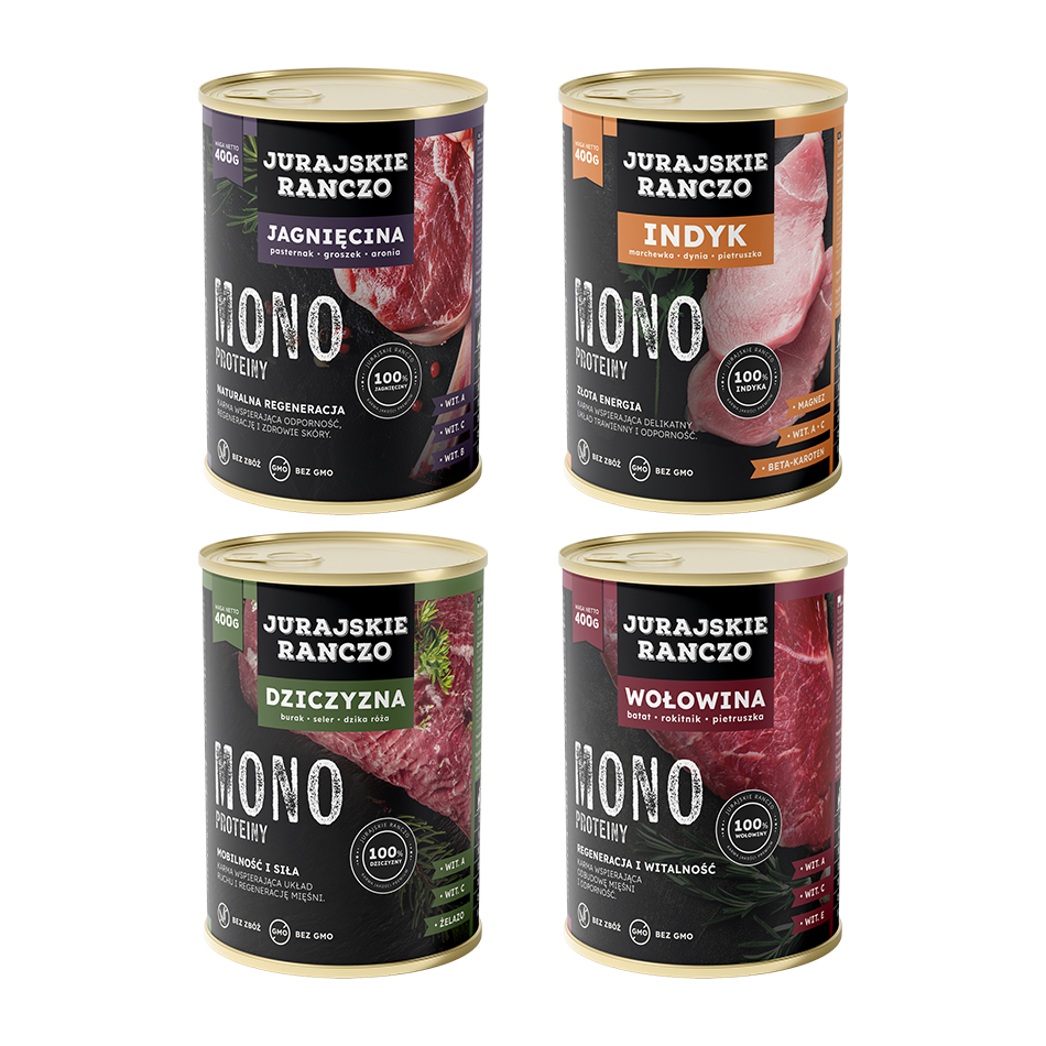 Jurajskie Ranczo Mono Białkowe – zestaw 4 smaków (4 x 400 g)