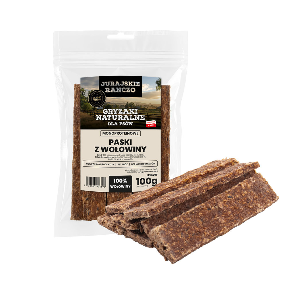 Naturalny gryzak Paski z wołowiny Jurajskie Ranczo - 100g