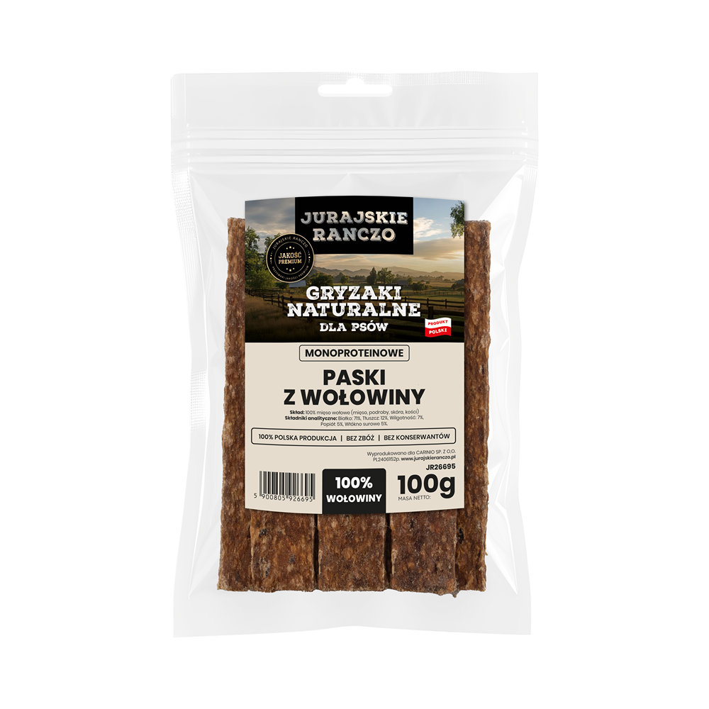 Naturalny gryzak Paski z wołowiny Jurajskie Ranczo - 100g — zdjęcie 2