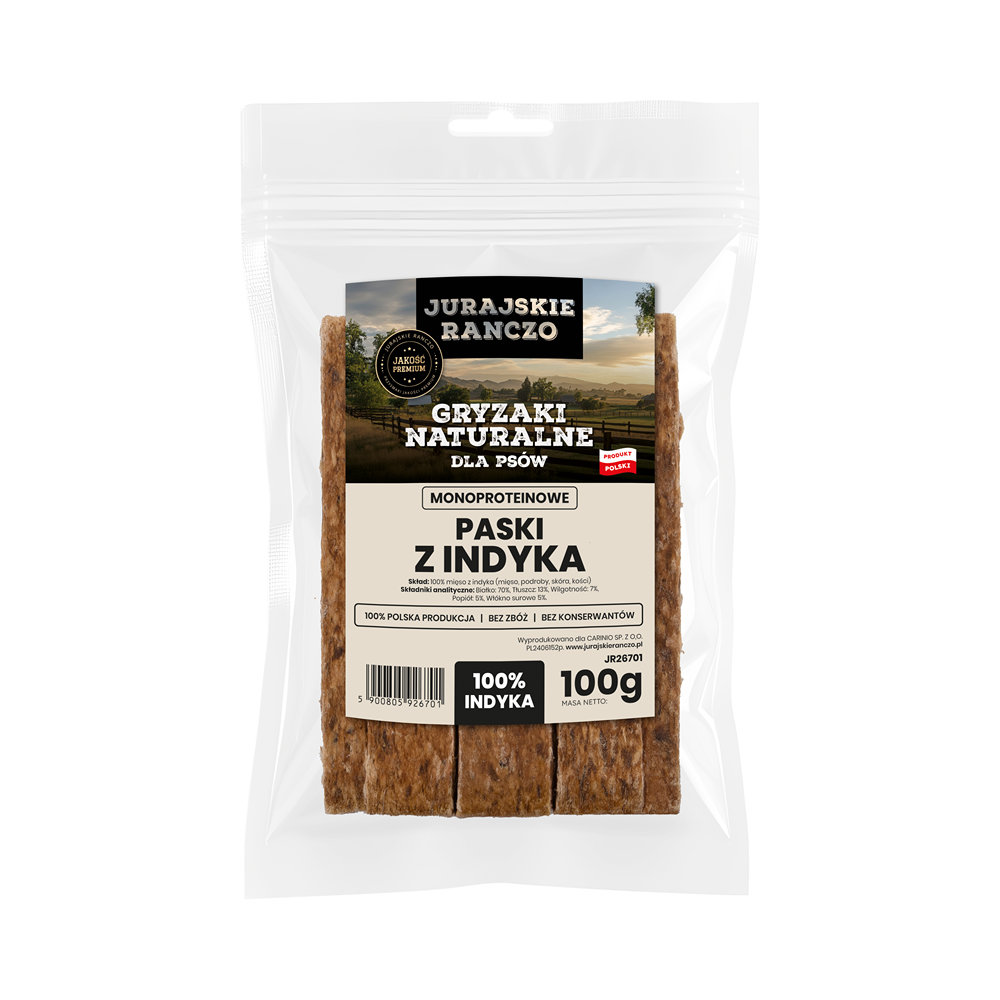 Naturalny gryzak Paski z indyka Jurajskie Ranczo - 100g — zdjęcie 2